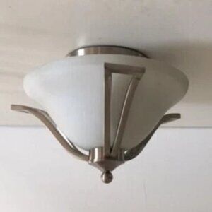 16" Wide Chrome Ceiling Light Fixture-Flush Mount Frosted Glass 3-Lights